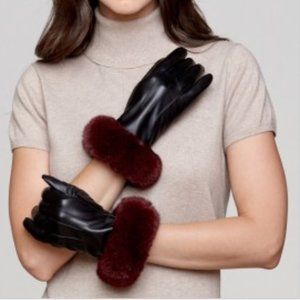 Finland Leather Glove with Wine Rex Rabbit Fur Cuff